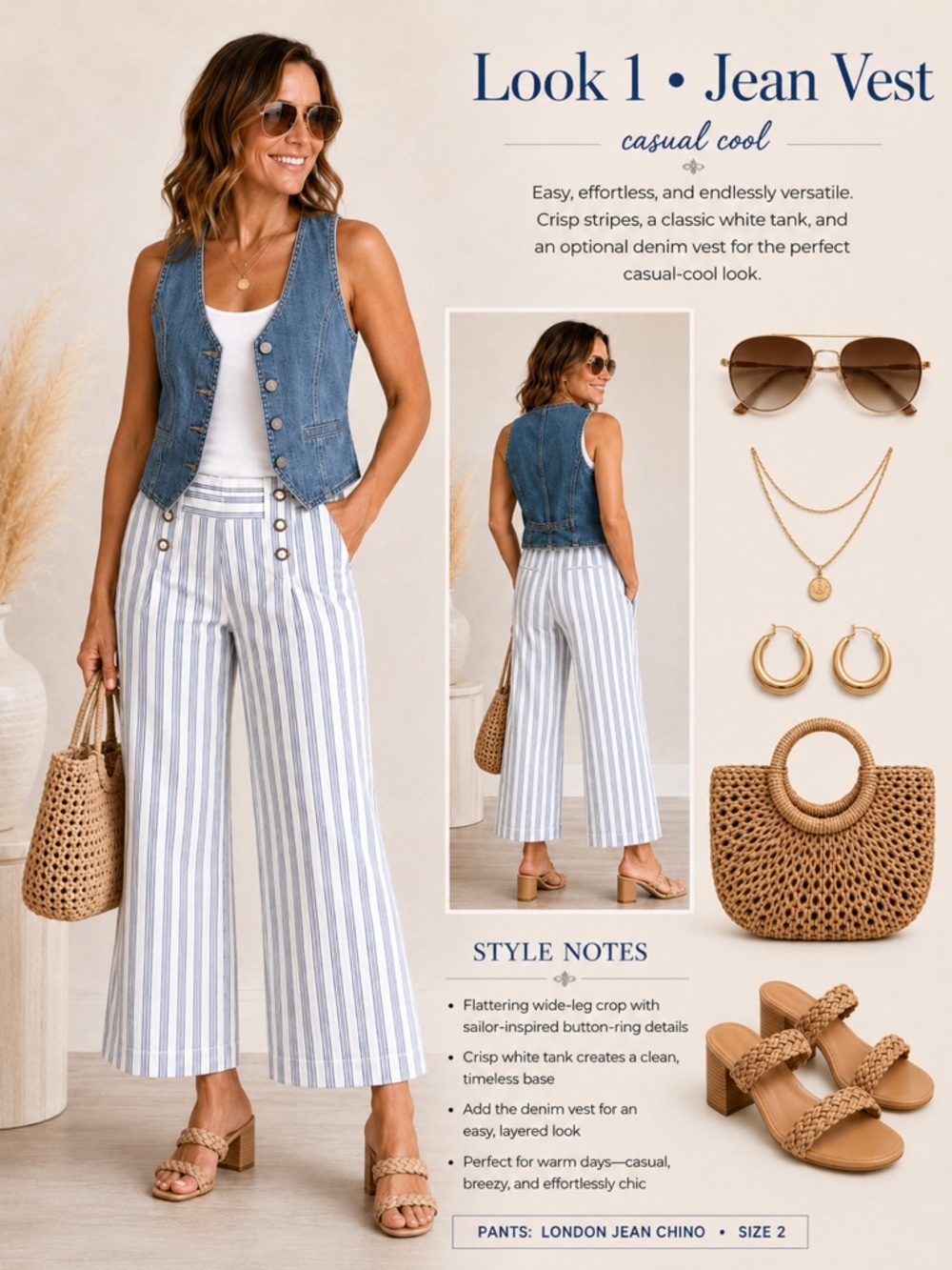 LONDONJEAN - Women's Wide Leg White & Blue Striped Pants - Sz2 - Picture 10 of 13